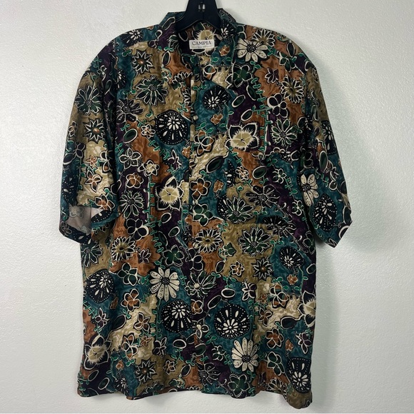 Campia Pure Silk Multicolor button down shirt groovy island tropical men’s mediu - Picture 1 of 6
